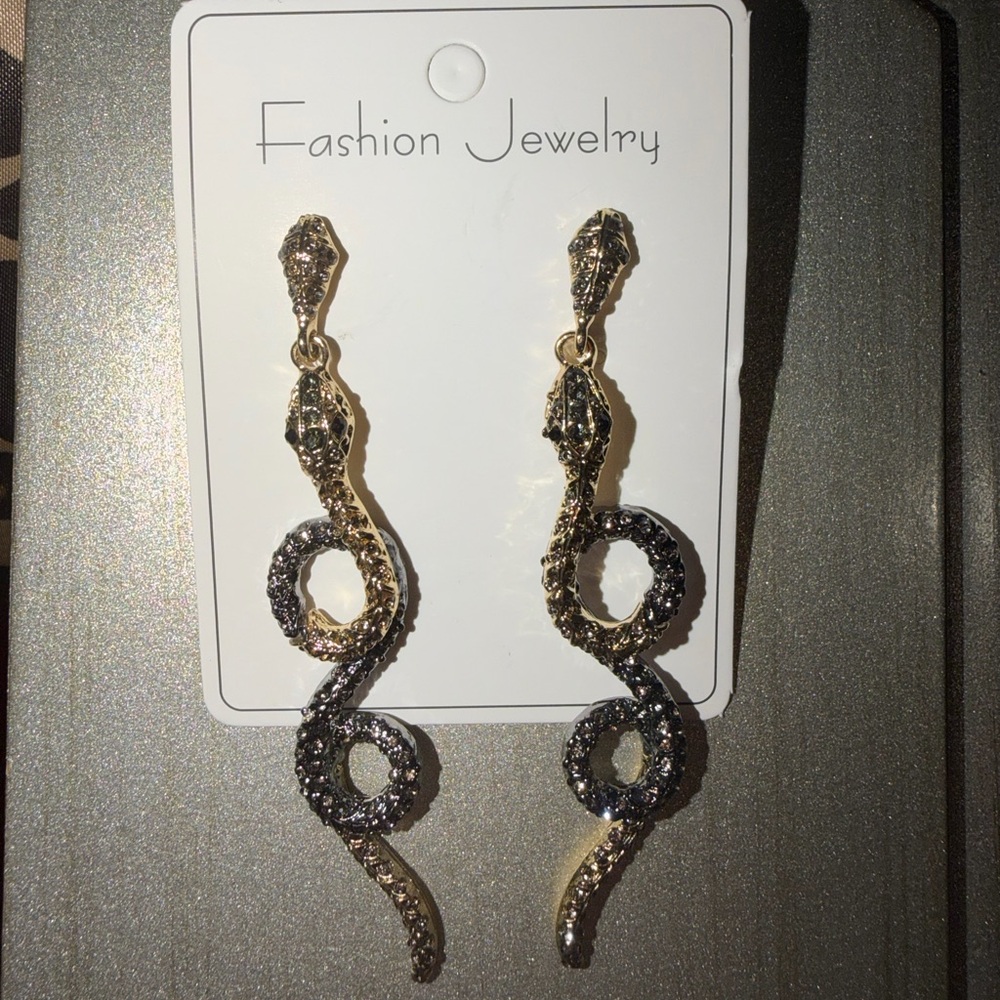 Gold and Black Snake Earrings